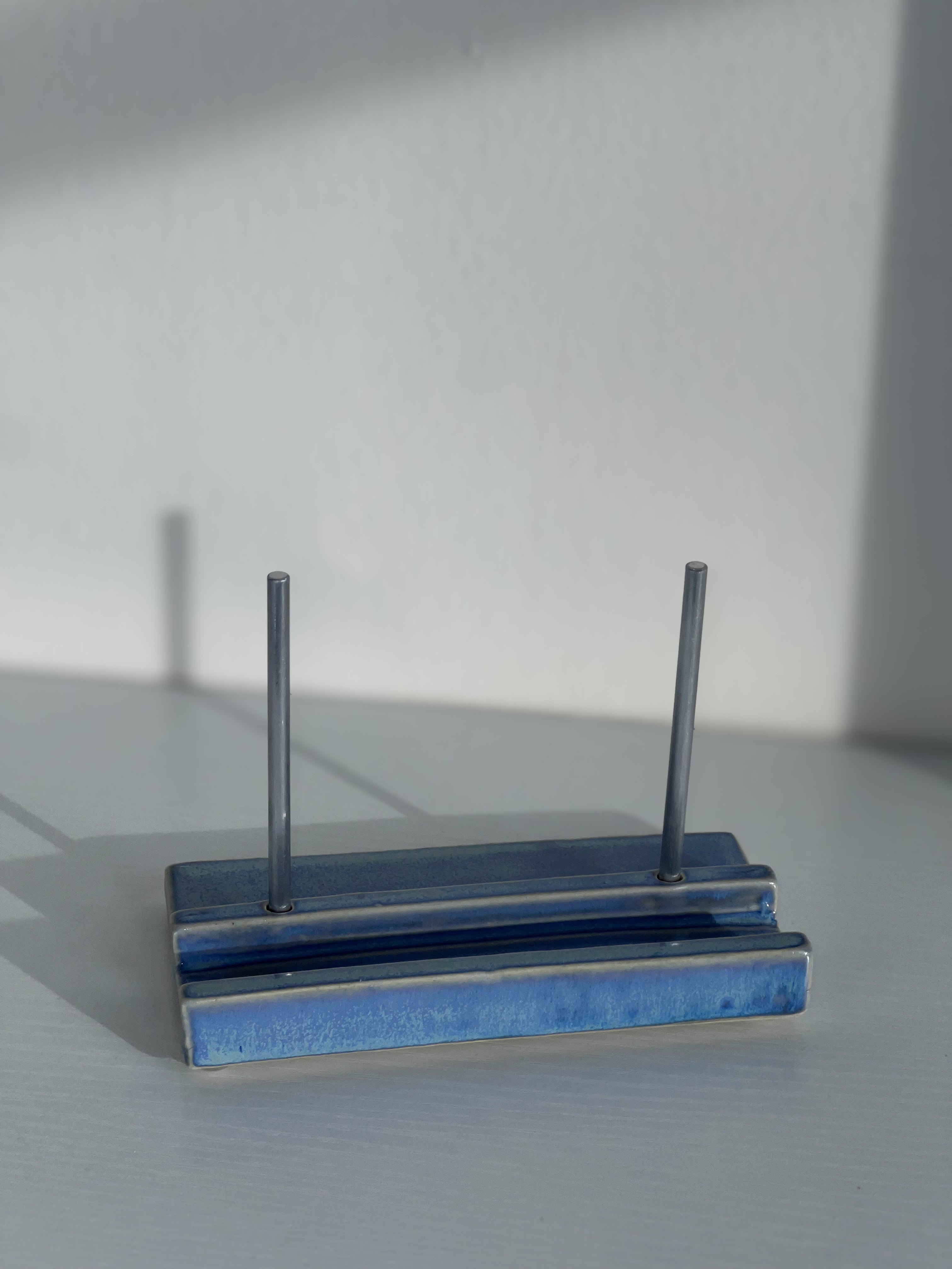 Tabletop Ceramic Record Stand - icy blue